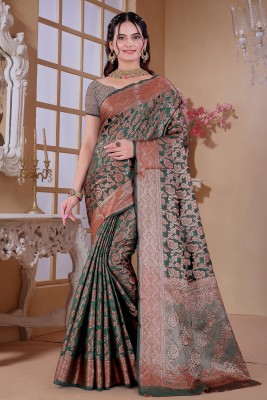 Raj Vivah Woven Banarasi Jacquard Saree(Dark Green)