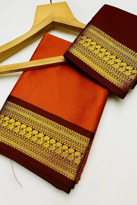MM VENTURE Embroidered, Applique Kanjivaram Cotton Silk, Art Silk Saree(Orange)