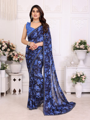 TTH Printed Bollywood Georgette Saree(Dark Blue)