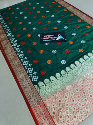 AFIFA CREATION Woven Sambalpuri Satin Saree(Green)