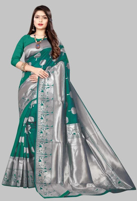 GORAL Embellished Kanjivaram Art Silk, Jacquard Saree(Light Green)