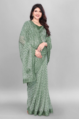 KV Fashion Embellished Bollywood Lycra Blend Saree(Green)