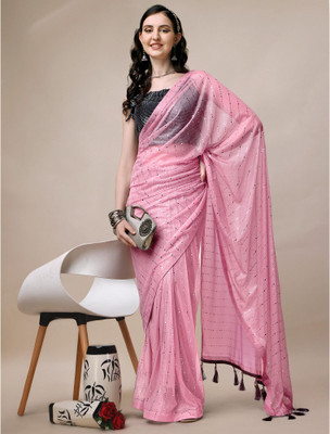Peachmode Printed Bollywood Viscose Rayon Saree(Pink)