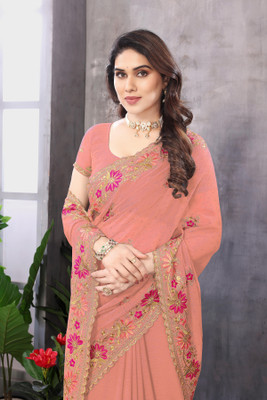 MIYANIFAB Embroidered Bollywood Georgette Saree(Pink)
