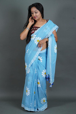 pal saree mahal Floral Print Hand Batik Cotton Blend Saree(Multicolor)