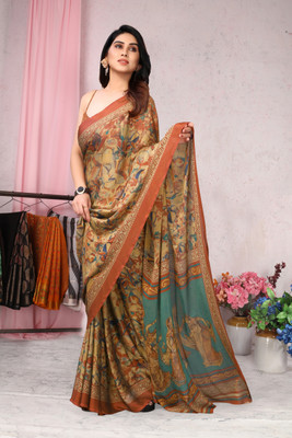 MIRCHI FASHION Solid/Plain, Embellished Daily Wear Chiffon, Georgette Saree(Mustard, Orange)