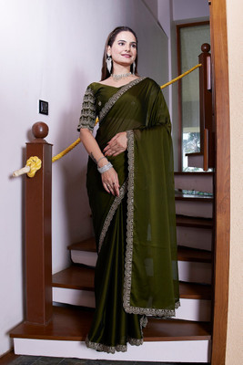 KONICA FAB Embroidered Bollywood Chiffon Saree(Light Green)