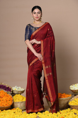 Very Much Indian Solid/Plain Handloom Pure Cotton Saree(Maroon)