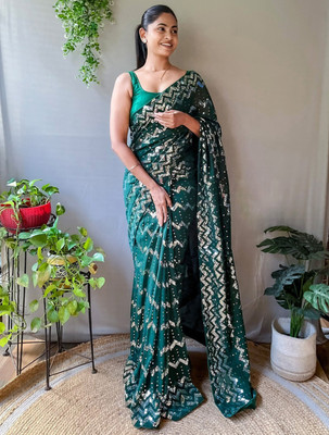 Divastri Embellished Bollywood Georgette Saree(Green)