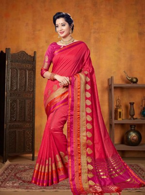 M.S.RETAIL Self Design, Embellished Kanjivaram Art Silk Saree(Red, Pink)