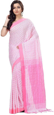 Joyguru Textile Self Design Handloom Pure Cotton Saree(White)