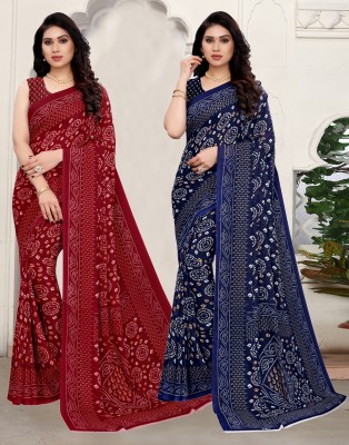 Samah Geometric Print, Printed Daily Wear Georgette Saree(Pack of 2, Maroon, Blue)