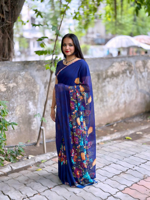 TEN R Printed Daily Wear Georgette Saree(Multicolor)