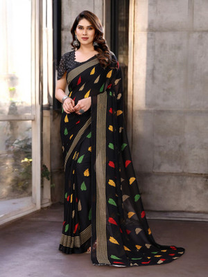 The Textile Hub Self Design Bollywood Georgette Saree(Black)