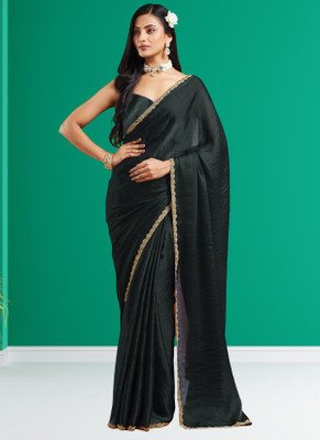 Croza Solid/Plain Bollywood Tussar Silk Saree(Black)