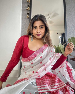 vraj enterprise Woven Mundum Neriyathum Pure Cotton Saree(White)