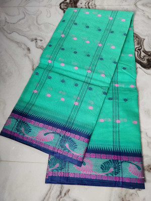 Minu Fashion Self Design Tant Pure Cotton Saree(Blue)