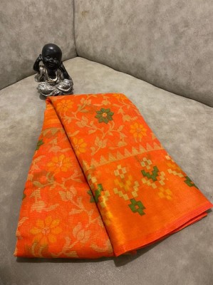 Saadhvi Floral Print Patola Cotton Blend Saree(Orange)