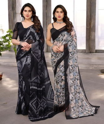 Moda Rapido Printed Bollywood Georgette Saree(Pack of 2, Multicolor)