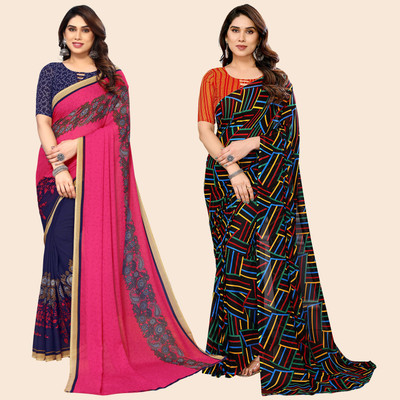 Anand Sarees Printed Daily Wear Georgette Saree(Pack of 2, Multicolor)