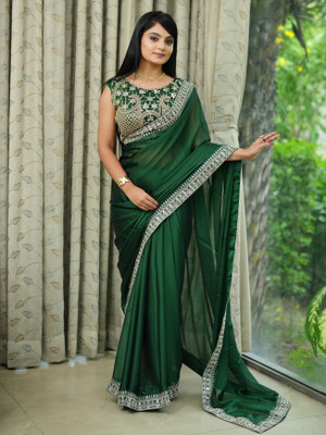 Divastri Solid/Plain Bollywood Pure Silk Saree(Green)