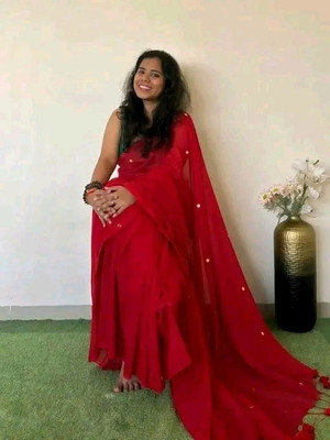 FASHIONSHAREE Self Design Saree with Attached Blouse Cotton Blend Saree(Red)