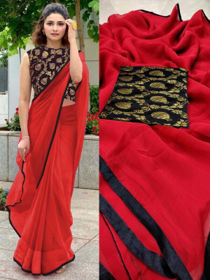 Sareez House Solid/Plain Bollywood Chiffon Saree(Red)