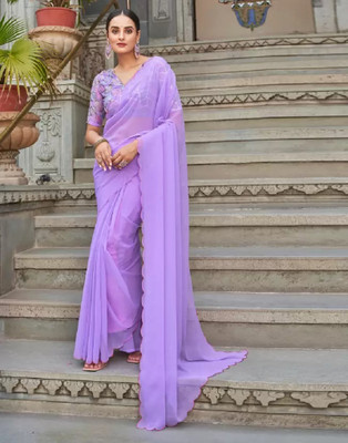 Snija Fashion Solid/Plain Bollywood Georgette Saree(Light Blue)