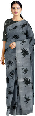 Gaurangi Creation Printed Daily Wear Crepe Saree(Grey)