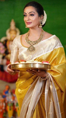 Divastri Self Design Banarasi Tissue Saree(Gold)
