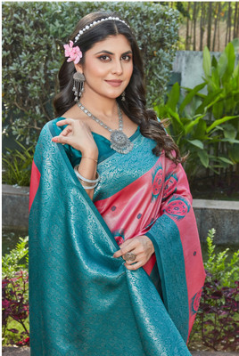 FINE WEAR Embellished Banarasi Cotton Silk, Tissue Saree(Multicolor)