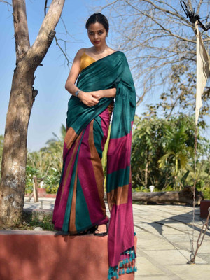 Bholenath textile Woven Handloom Khadi Saree(Multicolor)