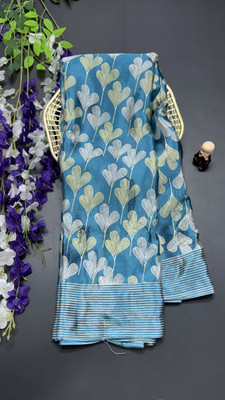 RegalDrapes Printed Daily Wear Crepe Saree(Light Blue)