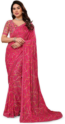 Moda Rapido Striped Bollywood Georgette Saree(Pink)
