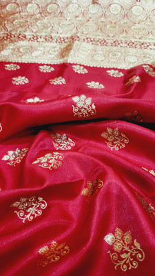 ajmera fashion Woven Banarasi Handloom Satin Saree(Pink)