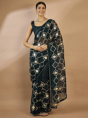 Sareemall Printed Bollywood Georgette Saree(Dark Blue)