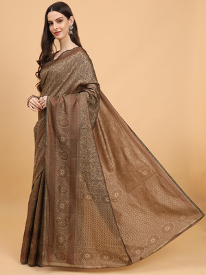 SHRIMAY Woven Kanjivaram Silk Blend Saree(Beige)