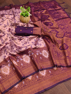 AVANTIKA FASHION Woven Kanjivaram Pure Silk, Art Silk Saree(Pink, Purple)