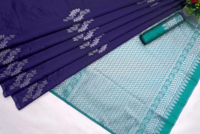 ESOMIC Printed Banarasi Pure Silk Saree(Dark Blue)