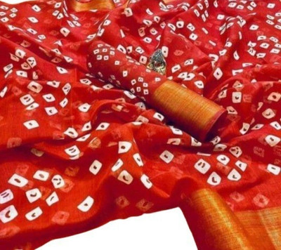 Suntex Printed Daily Wear Cotton Linen Saree(Red)