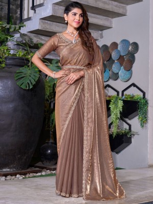 ANOUK Solid/Plain Daily Wear Pure Silk Saree(Brown)