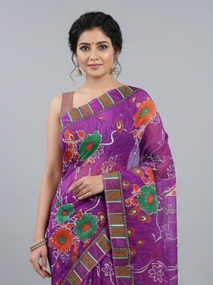 Anugrah Textile Embroidered Banarasi Lycra Blend, Chiffon Saree(Purple)