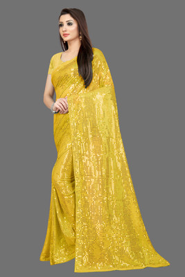 Divastri Embellished Bollywood Georgette Saree(Yellow)
