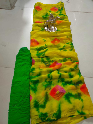 JMD Ent Color Block Bandhani Chiffon Saree(Light Green)