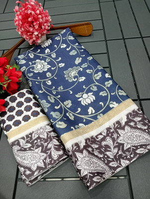 HouseOfCommon Printed Kanjivaram Pure Silk, Cotton Silk Saree(Dark Blue)