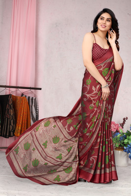 MIRCHI FASHION Printed, Floral Print Daily Wear Chiffon, Georgette Saree(Red, Green)