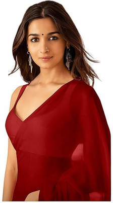 BHAGYAVATI DESIGNER Solid/Plain Daily Wear Georgette Saree(Red)