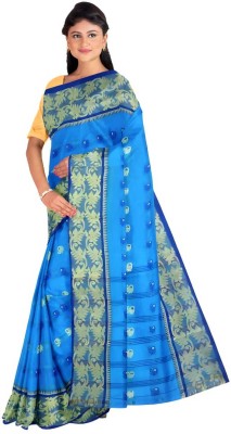 Reba saree center Self Design Tant Pure Cotton Saree(Blue)