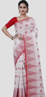 Sandhyatara Woven Tant Pure Cotton Saree(White)