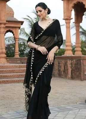 shyam enterprises Embellished Bollywood Georgette Saree(Black)